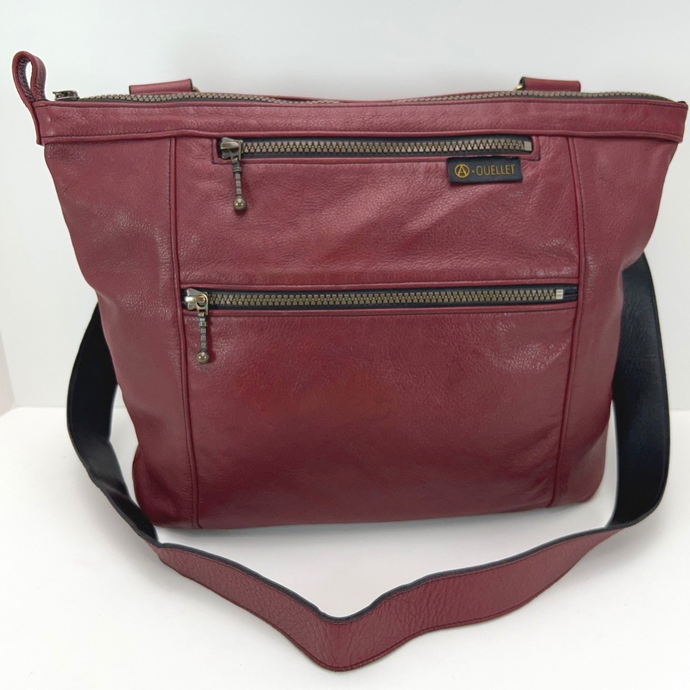 OUELLET Leather Crossbody‎ Shoulder Purse Red Multi Zip Pockets Adjustable Tote